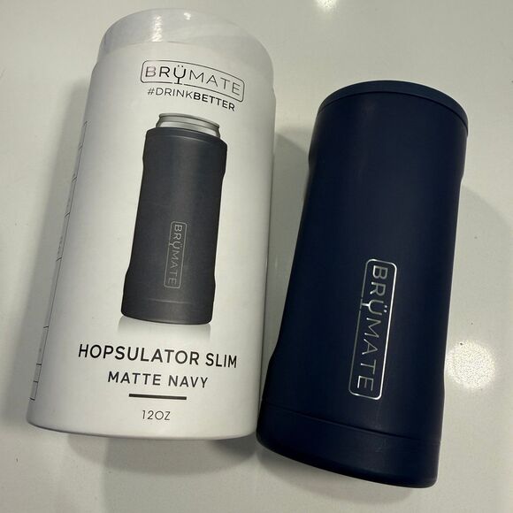 Brumate Hopsulator Slim Can Cooler Tumbler 12 oz Drink Holder Matte Navy Blue - Picture 2 of 6
